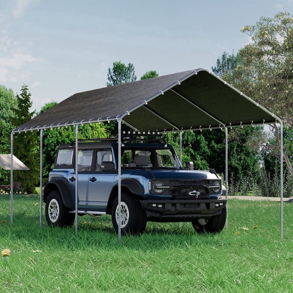 U-HOMY 10x20 FT Portable Outdoor Garage (Grey/White) - Heavy Duty Carport with UV Protected Tarp Shelter Cover for Car & Boat