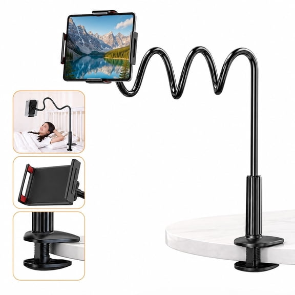 Flexible Phone Holder, 120CM Long Gooseneck Lazy Mount Clamp Stand for Bed Desk and Livestreaming, Adjustable Tablet and Phone Bracket