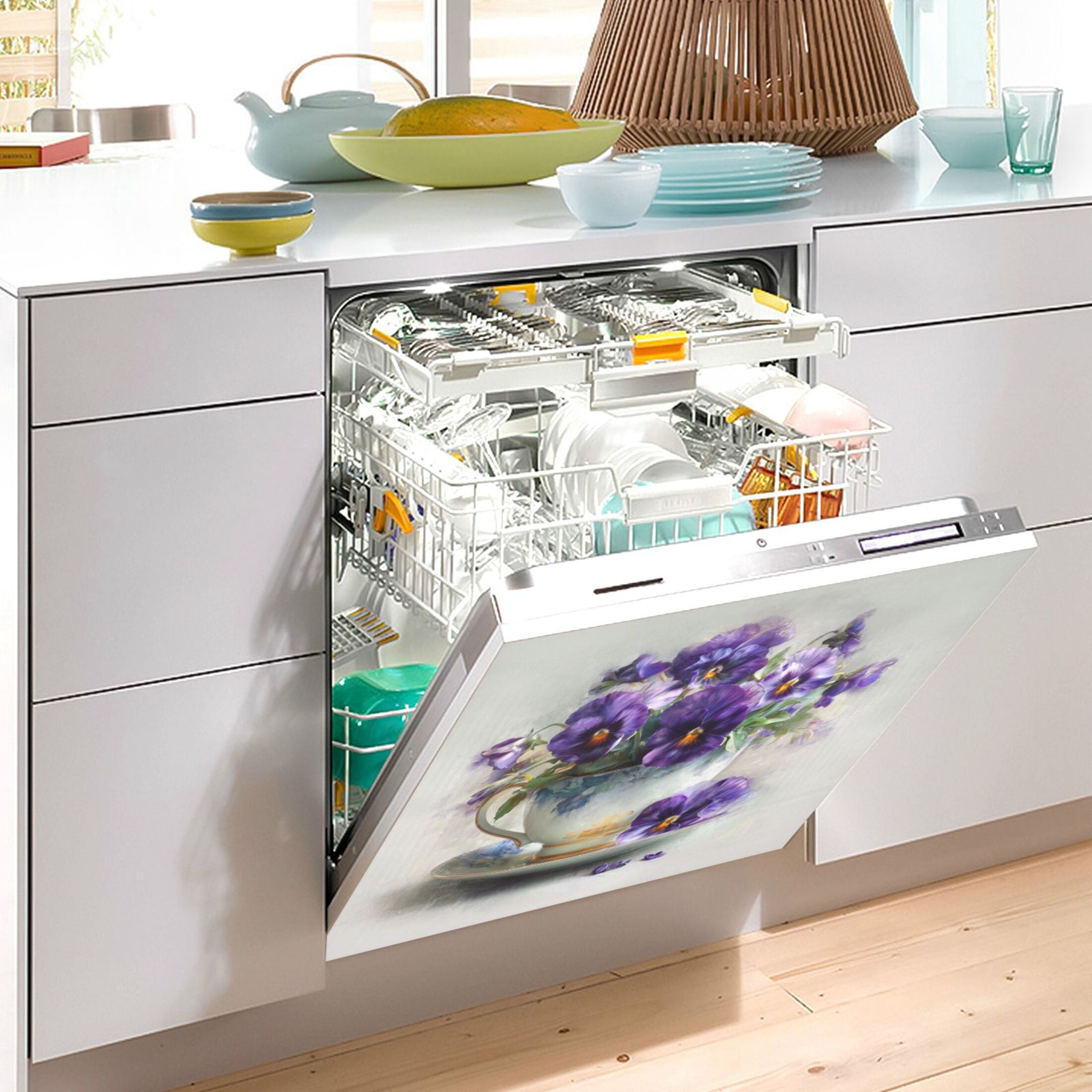 Dishwasher Magnetic Refrigerator Magnet Cover Sticker Home Decorative 23"x26" Oil Painting Of Pansies