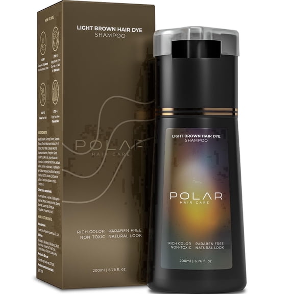 Polar Haircare - Light Brown Hair Dye Shampoo for Gray Hair - Semi Permanent Color 6.76 fl oz