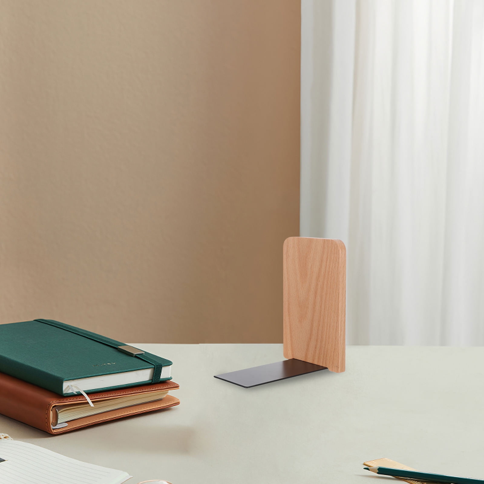 FOMIYES 2Pcs Khaki Wooden Desktop Bookends Modular Design Heavy Duty Office Shelf Organizer