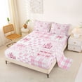 thumbnail image 2 of Manfei Pink Princess Castle Bow Full Size Sheets For Kids Girls,Patchwork Geometric Plaid Bed Sheets,4-Piece, 2 of 6