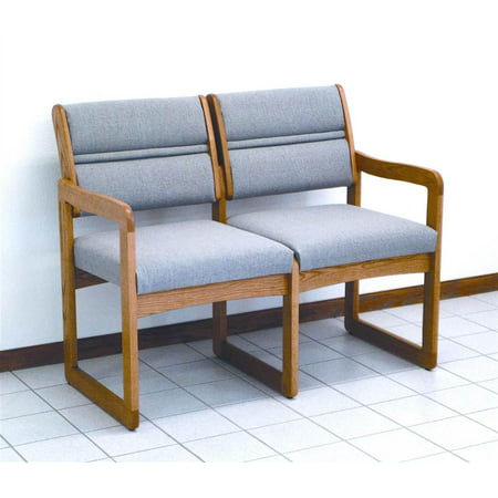 Reception Area Loveseat with Sled Base and Oak Frame (Powder