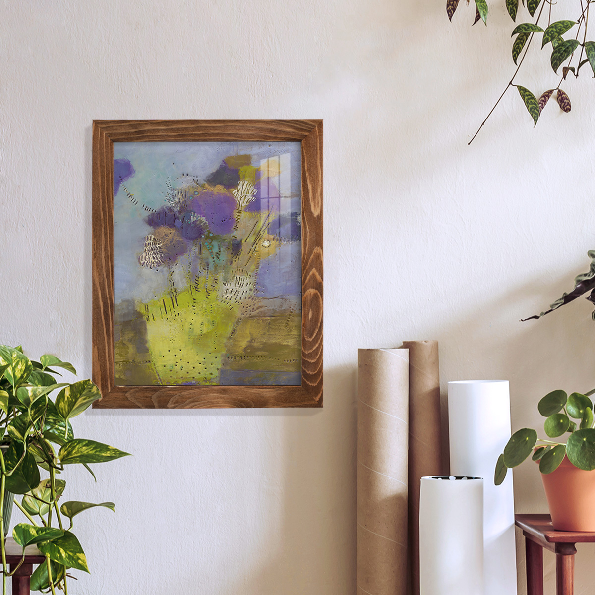 Blumen I -Framed Print w/glass-Walnut