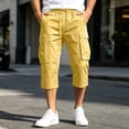 thumbnail image 6 of Long Mens Cargo Shorts Relaxed Fit Long Shorts Below Knee Workout Hiking Summer Lightweight Drawstring Elastic Waist 3/4 Mens Capri Pants with Pockets Yellow XXL, 6 of 6