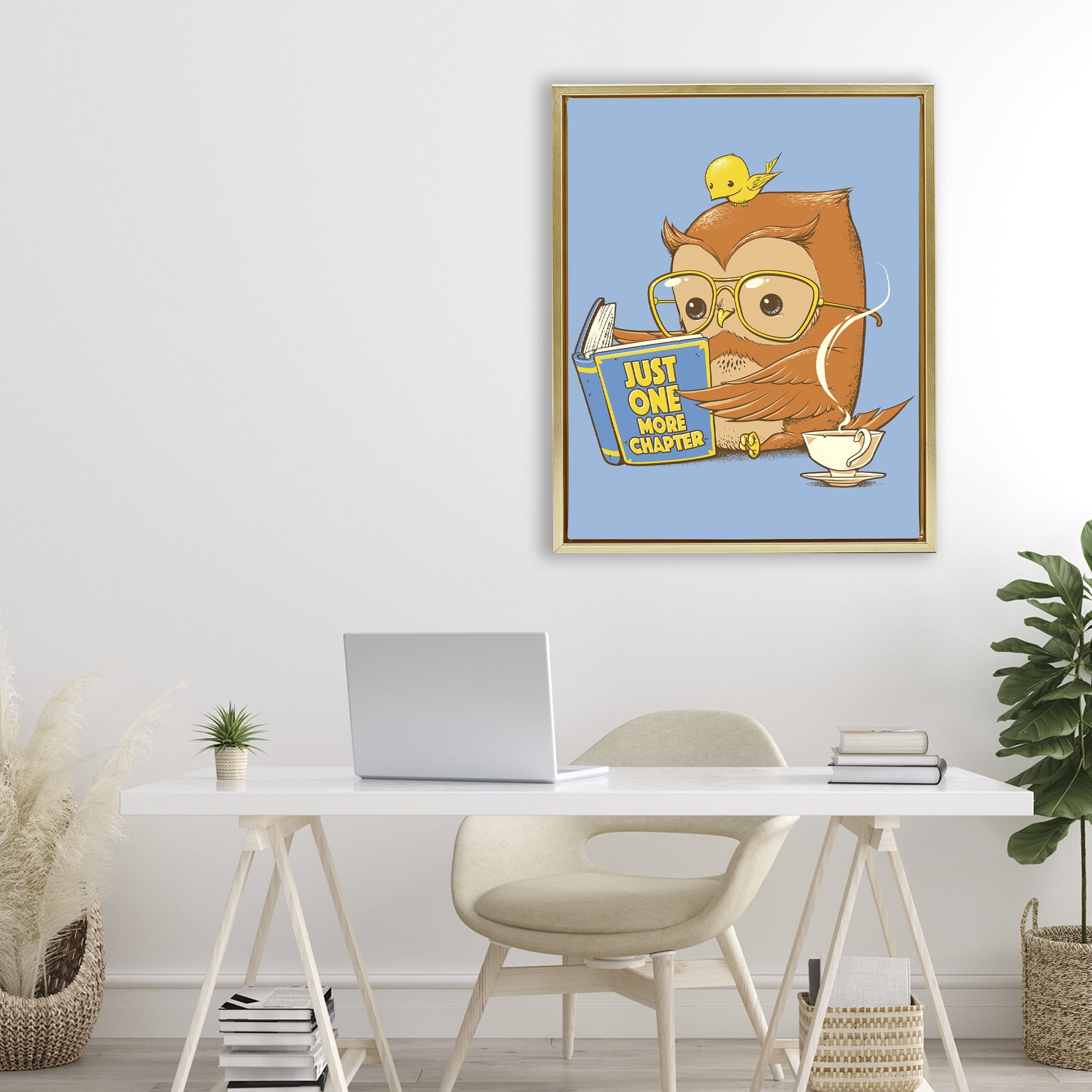 Stupell Industries One More Chapter Owl Gold Framed Floater Canvas Wall Art, design by Tobe Fonseca