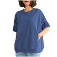 thumbnail image 3 of LNZGNM Sweatshirts for Women Short Sleeve Crew Neck Oversized Pullover Everyday Simple Top Daily Summer Casual,Blue(M), 3 of 7