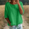 thumbnail image 6 of Oversized Tshirts for Women Linen Plus Size Summer Gauzy Shirts 3/4 Sleeve Round Neck Blouses Casual Loose Clothes Green Summer Tops for Women, 6 of 9
