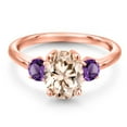 thumbnail image 3 of Gem Stone King 18K Rose Gold Plated Silver Peach Morganite and Purple Amethyst Engagement Ring for Women | 2.10 Cttw | Oval 9X7MM | Gemstone October Birthstone | Size 5, 3 of 6
