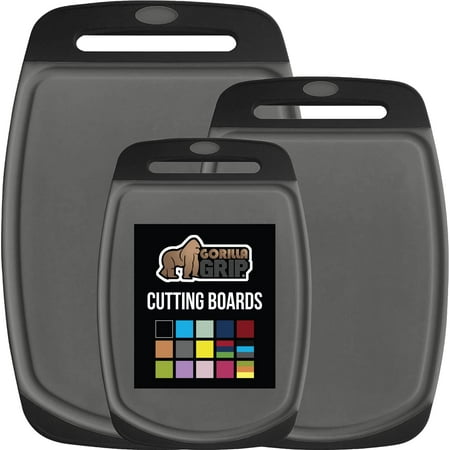 

luxury Gorilla Grip Durable Kitchen Cutting Board Set of 3 BPA Free Reversible Use Easy Grip Rubber Handles Deep Juice Grooves Large Food Chopping Boards Dishwasher Safe Chop Meat