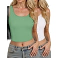 thumbnail image 1 of Blusas cortas AURUZA sin mangas con espalda cruzada, paquete de 2 M, blanco y menta, 1 of 7