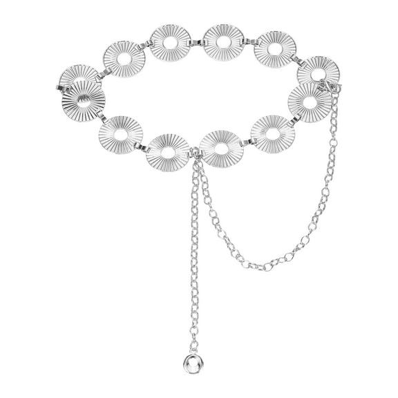 Western Metal Concho Chain Belt, Chain Waist Belts for Women Dresses Jeans Country Concert Outfit, Silver Circle