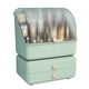 thumbnail image 2 of Caja de almacenamiento de cosméticos de escritorio, tipo cajón, organizador de maquillaje, a prueba de polvo, para joyas, lápiz labial, cuidado de la piel, organizador verde claro, 2 of 14