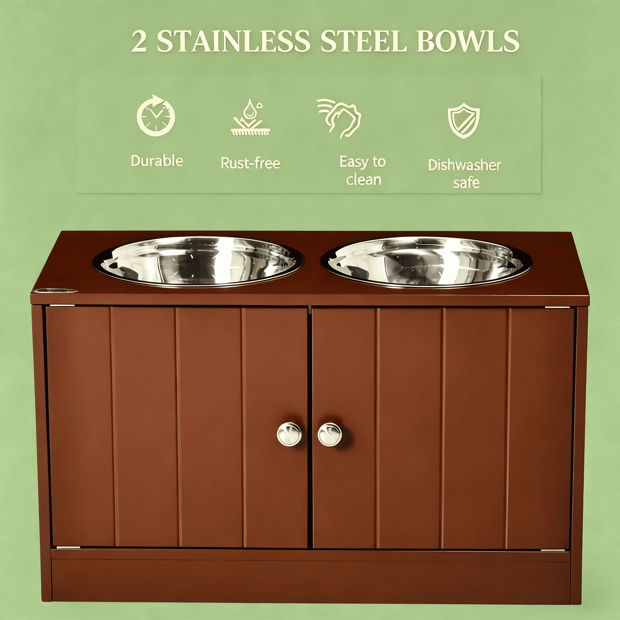 Elevated Dog Bowls with Storage Cabinet, Raised Pet Feeder Stand with Magnetic Doors, Dishwasher-Safe Stainless Steel Bowls for Large Dogs