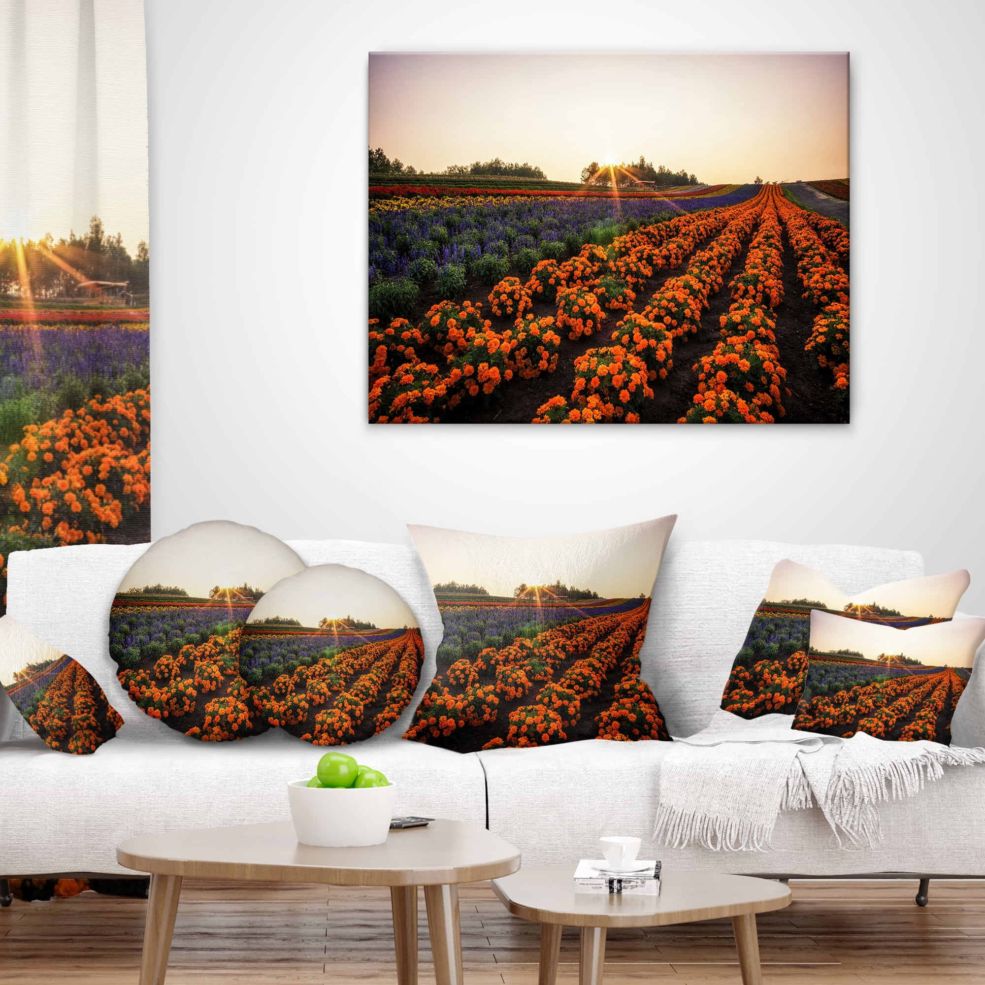 Designart Beautiful Japanese Flower Farm - Floral Throw Pillow - 18x18