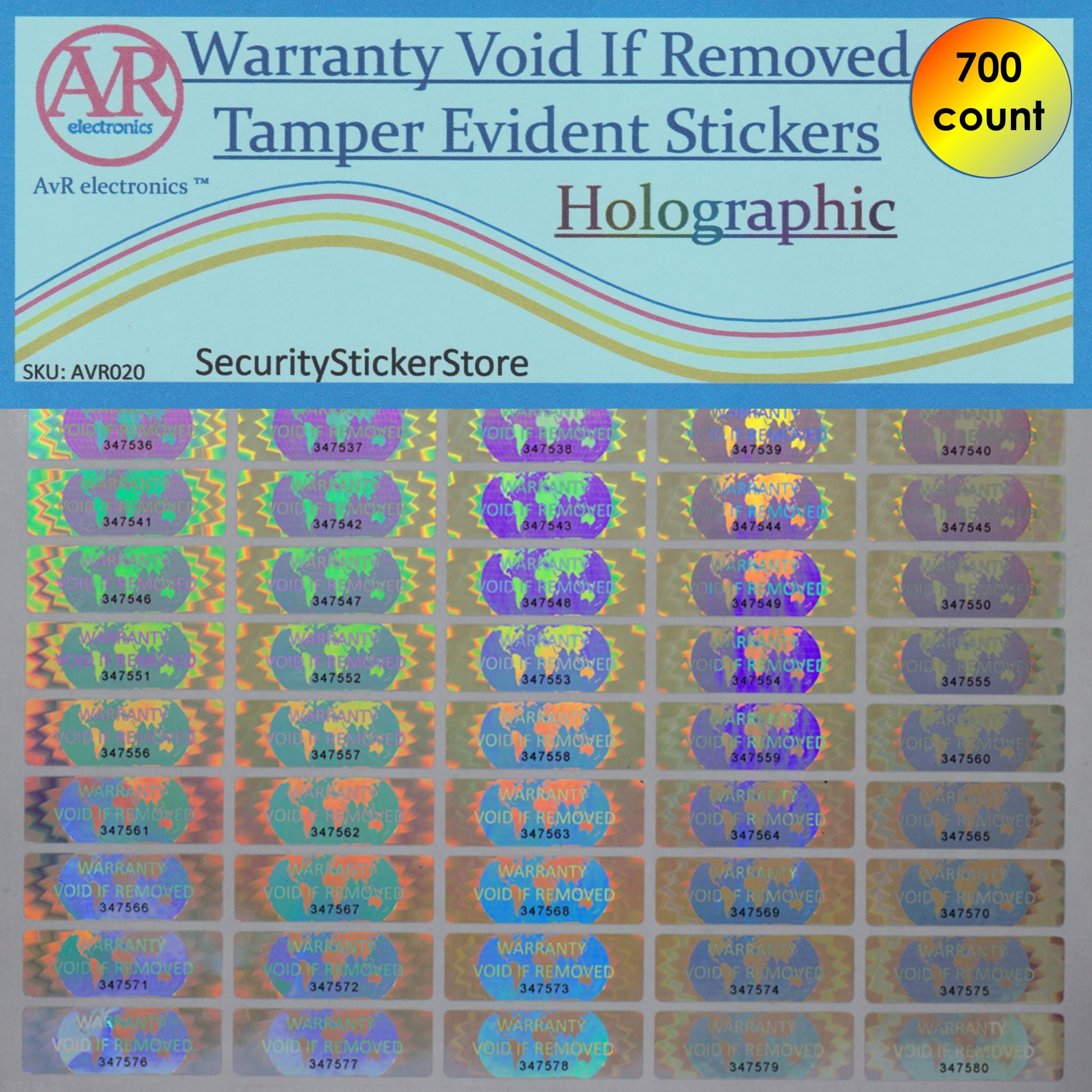 AvR electronics Tamper Proof Stickers, Tamper Evident Stickers. Warranty Void If Removed