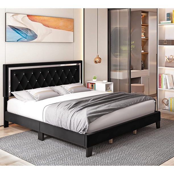 Homfa King Size Bed Frame with Adjustable Headboard, Diamond Tufted
