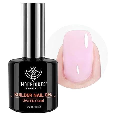 modelones Builder Nail Gel, 8-in-One Baby Pink Builder, Pastel Pink Rubber Base Gel Polish, LED Lamp Cured Color Base Hardener Apex Building Strengthener Extension for DIY Salon Girls Home