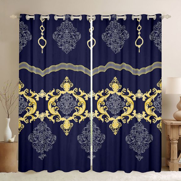 Feelyou Mystic Hippie Damask Curtains Pack of 2 (42x84 Each), Retro Western Floral Curtains Blackout, Mid Century Fashion Bedroom Curtains, Window Curtains Bedroom Decor