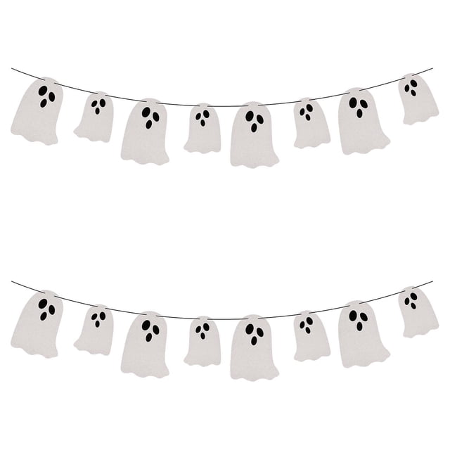 2pcs Halloween Garland Banner, Glitter Halloween Banner DIY Hanging Halloween Ghost Decorations for Haunted Houses Doors Party Wall Fireplace