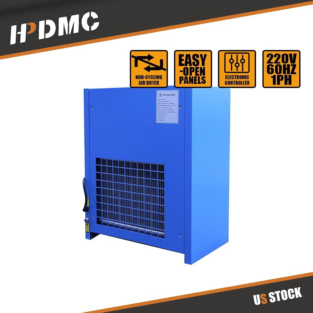 HPDMC 70 CFM Industrial Refrigerated Air Dryer, 110V 1-Phase Compressed Air System for 15-20HP Air Compressors, R134a Refrigerant