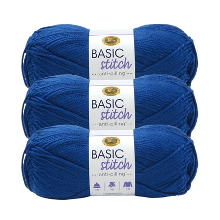 UPC: 0842093117605 | Lion Brand Yarn Basic Stitch Anti Pilling Royal Blue Anti Pilling Medium Acrylic Blue Yarn 3 Pack