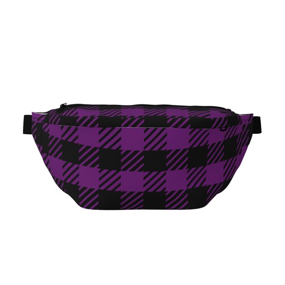 Large Capacity Sports Running Waist Bag Waterproof Adjustable Sling Bag Suitable For Both Men And Women Unisex Purpleblack Gingham Plaid