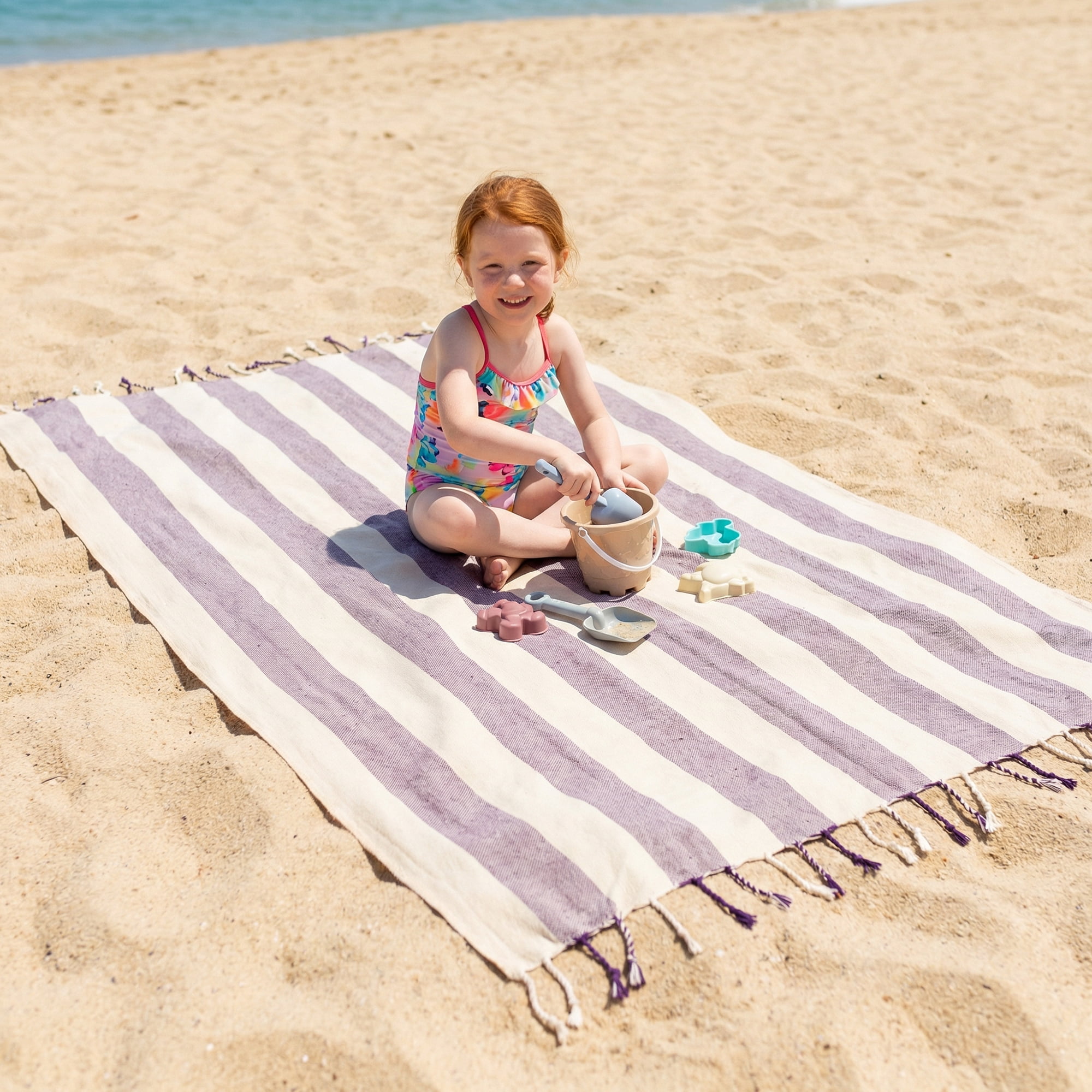 Unique Bargains Stripe Absorbent Quick Dry Beach Towel 2 Pack Purple/Red 71"x40"