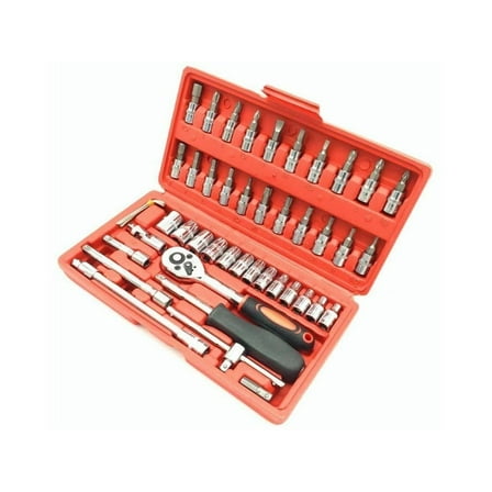 46 Pieces 1/4 " Drive Socket Ratchet Wrench Bit Bits Repair Auto Tool Kit