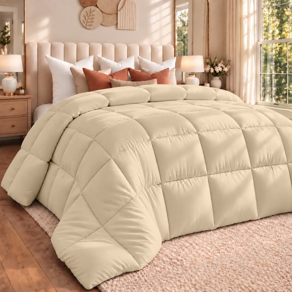 Utopia Bedding King Comforter Duvet Insert, Quilted Beige Comforter with Corner Tabs, Box Stitched Down Alternative Comforters King Size 90 x 102 inches