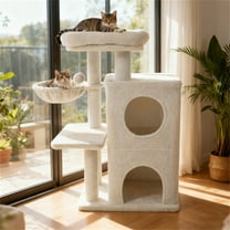 ZephyPaws Tall Cat Tree Tower for Indoor Cat,35in Multiple-Level Cat Condo with 2 Caves,2 Scratching Posts,Perches,Beige