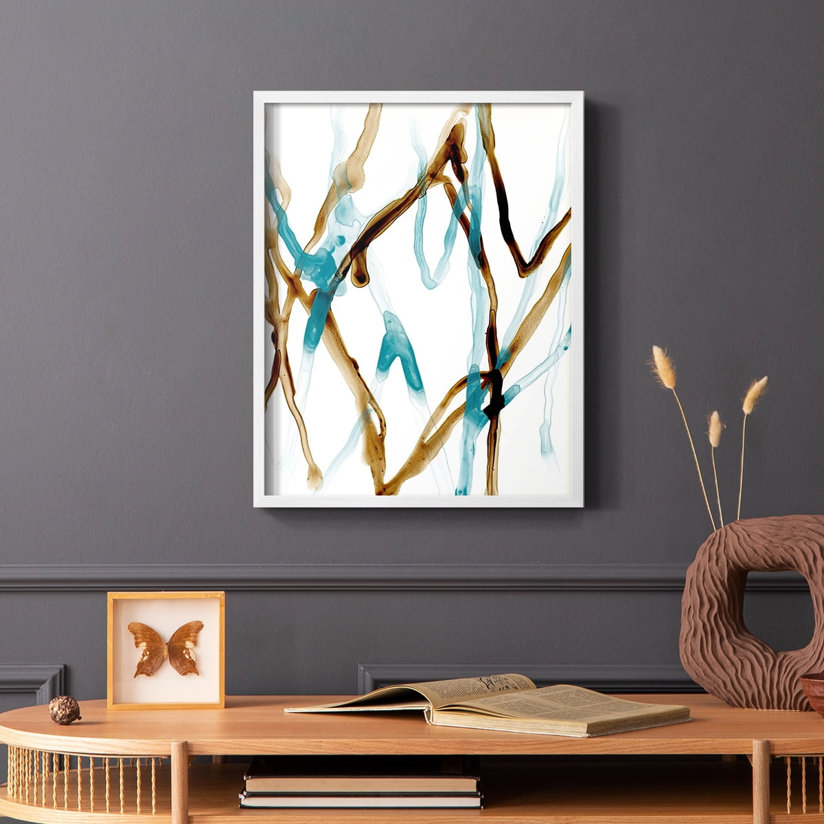 Runnel XVIII Framed Print in White Solid Wood Framed Print No Nail Hanging