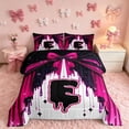thumbnail image 2 of Homewish Monogrammed E Queen Comforter Set for Girls, Black Pink Bowknot Comforter Sets Queen, Black Reversible, 3 Pieces 1 Comforter and 2 Pillowcases, 2 of 6