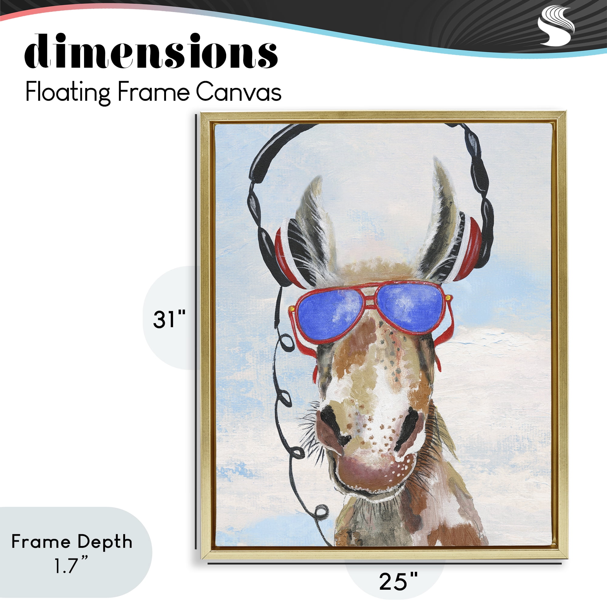 Stupell Industries Donkey Wearing Headphones Gold Framed Floater Canvas Wall Art, design by Janet Tava