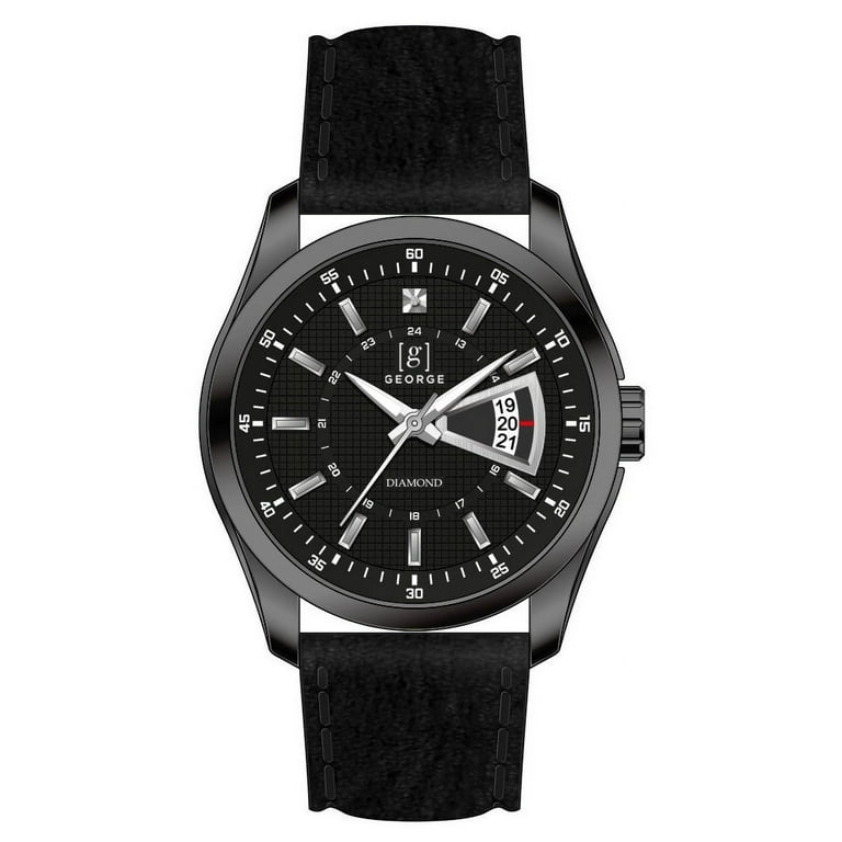George Gunmetal 40mm Genuine Diamond Dial Black Strap Watch