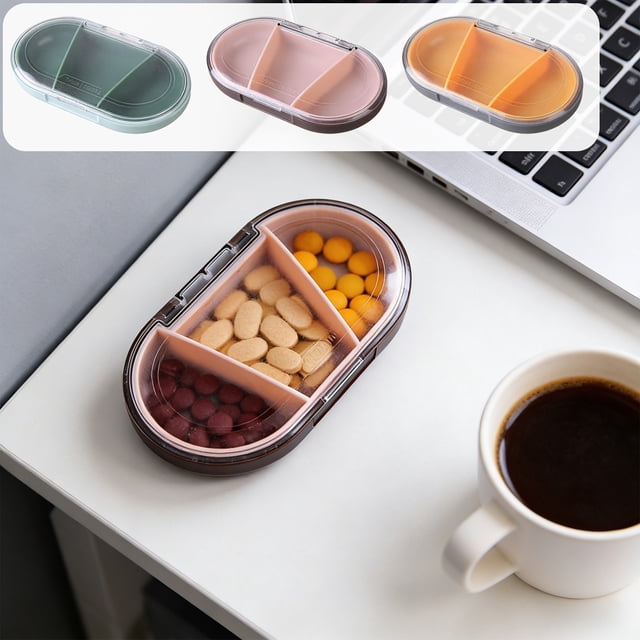 pstuiky Moistureproof Mini Weekly Organizer Box 3 Grids & Removable Containers Portable Travel Pill Case Compact Storage for Vitamins, Supplements & Pills Daily Medication Management