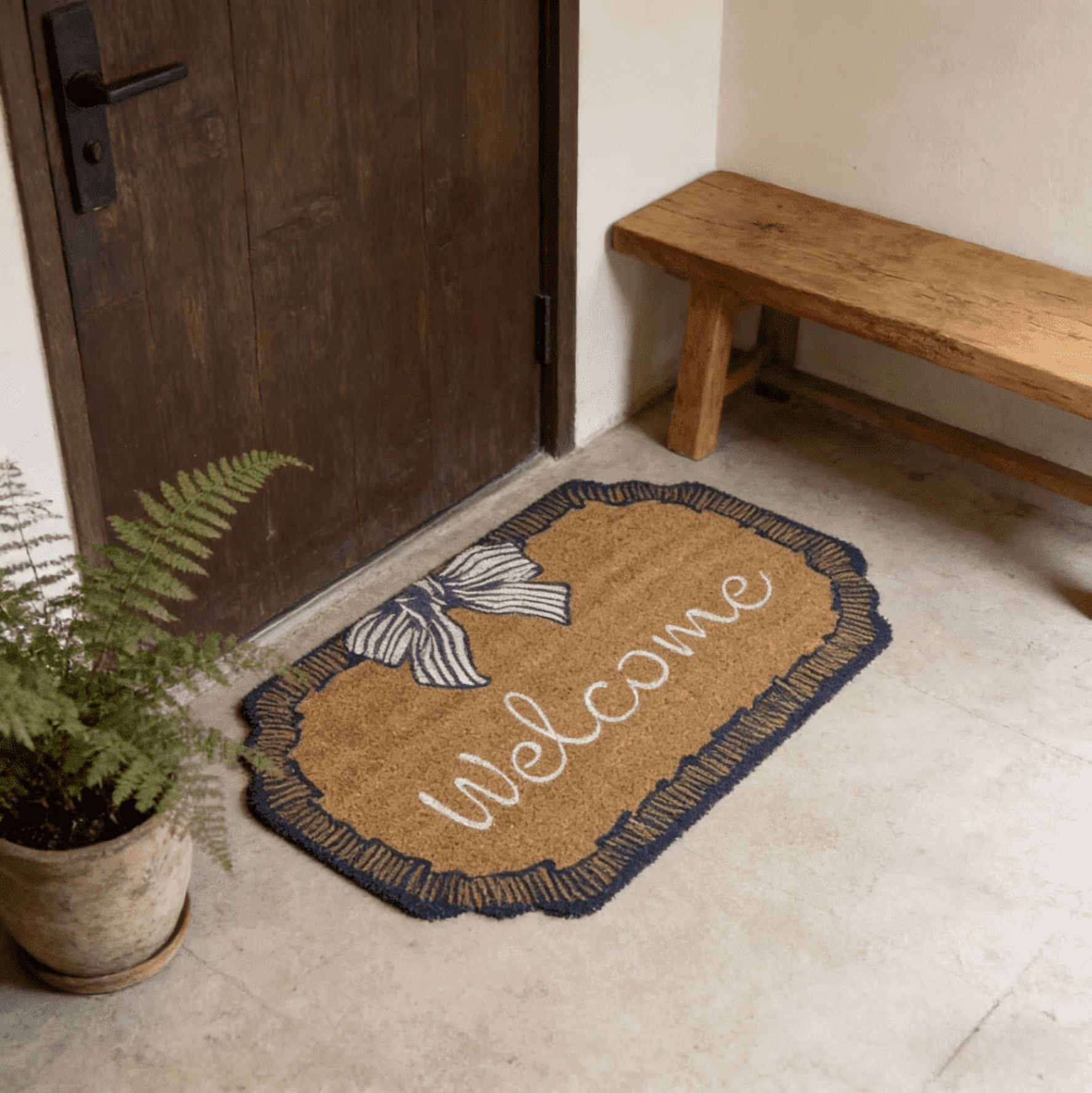 Lumifun Bow Welcome Coir Doormat 30 x 12 inch, Non-Slip Outdoor Entryway Rug, Durable Coconut Fiber Mat for Front Door, Porch, Patio, Farmhouse & Coastal Home Decor