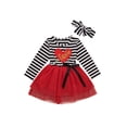 thumbnail image 1 of goowrom Robe Décontractée d'Automne pour Filles à Empiècements, Manches Longues, Robe en Tulle à Rayures + Bandeau à Nœud, 1 of 9