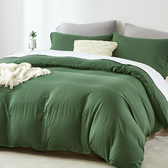 Davulos Duvet Cover Set Queen Size,3 Pieces Modern Bedding Set for Adults Teens Soft and Breathable Comforter Cover 88"x 88" and 2 Pillow Shams,Dark Green