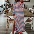 thumbnail image 2 of SMihono Spring Dresses for Women 2025 Striped Color Block Long Sleeve Crewneck Side Splits Casual Loose Long Maxi Dress Pink 10, 2 of 7