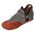 thumbnail image 6 of Women's Clip Toe Flat Sandals Breathable Denim Flip Flops Buckle Studded Open Toe Summer Low Platform Dressy Shoes Gray Size 7, 6 of 6