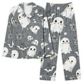 thumbnail image 3 of QIUOMBBP Halloween Pajama Set Women 2 Piece Cute Pj Sets Long Sleeve Button Down Tops and Casual Pants Funny Ghost Print Loungewear, Gray, S, 3 of 6