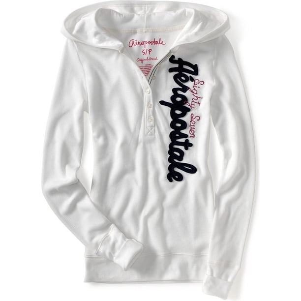 Aeropostale - Camiseta térmica con capucha para mujer, color blanco, XS