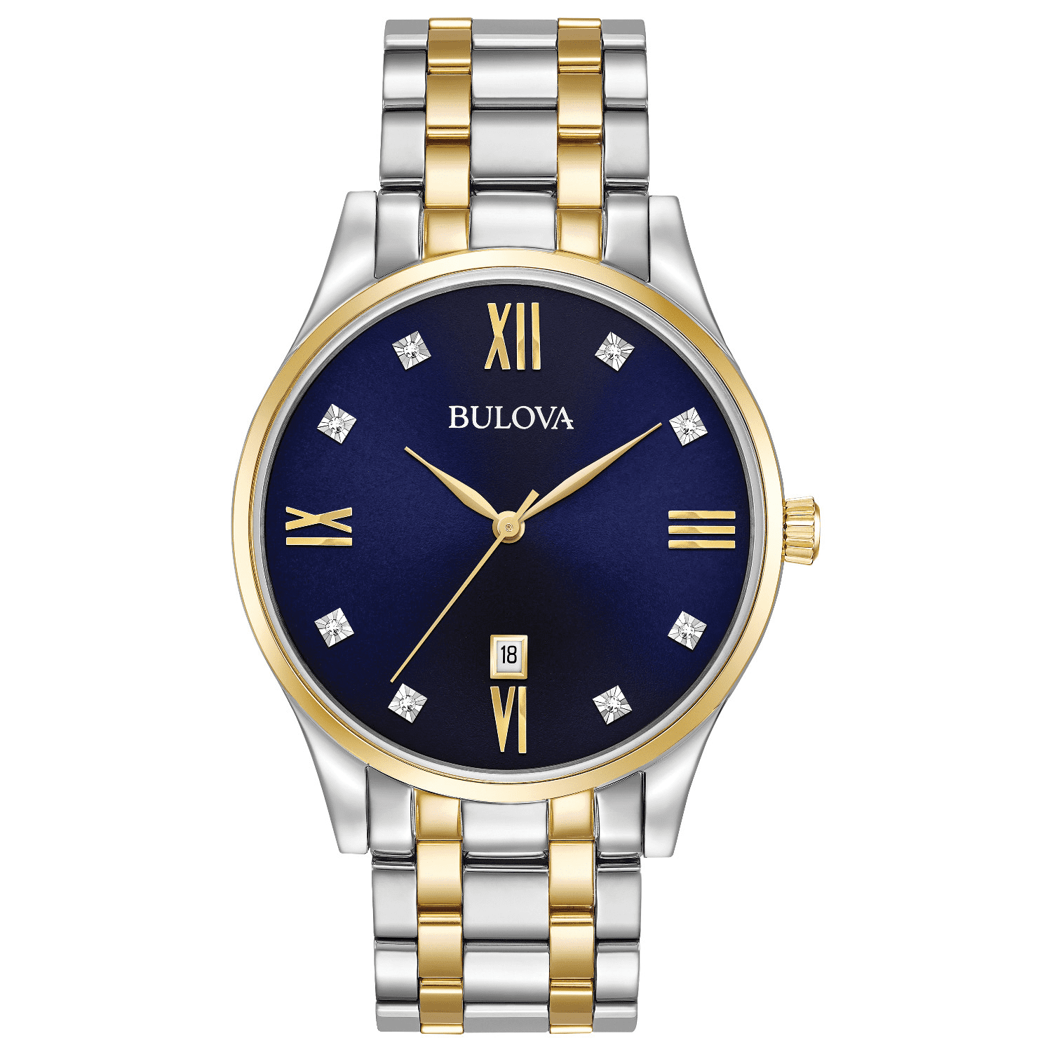 Bulova Men's Classic Two-Tone Diamond Watch, 8-Diamond Blue Bulova Men's Classic Two-Tone Diamond Watch, 8-Diamond Blue