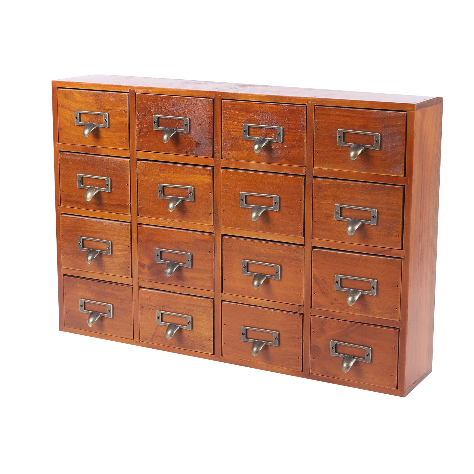 Loyalheartdy 16 Drawers Desk Drawer Organizer Retro Apothecary Medicine Cabinet Wooden Storage Box Label Holder 20x4x14In