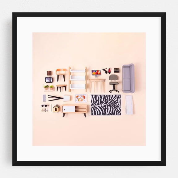 Dollhouse inventory / beige - Photography Mid-Century Modern Pastel Fashion Minimalist Black Framed Wall Art Print 10 x 10 inches