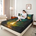 thumbnail image 2 of Manfei Camping Campfire Fitted Sheet Full 3 Pieces,Jungle Aurora Bed Set,Teal Yellow,1 Fitted Sheet and 2 Pillowcases, 2 of 6