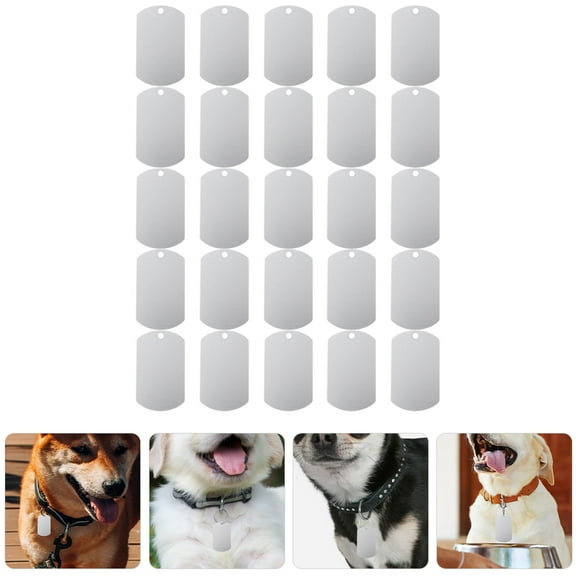AURARMLET 25Pcs Aluminum Dog Tags Durable Pet Id Tags Silver Lightweight Pendant