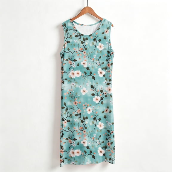 SOOMLON Womens Sleepwear Shirts Plus Size Tank Night Gown Crew Neck Sleeveless Long Sundress Floral Loungewear
