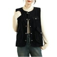 thumbnail image 4 of thefmos Women's Sleeveless Knit Vest with Chest Pocket Solid Color Casual Coat Fashion Spring Fall Outfit, Navy XL, 4 of 4